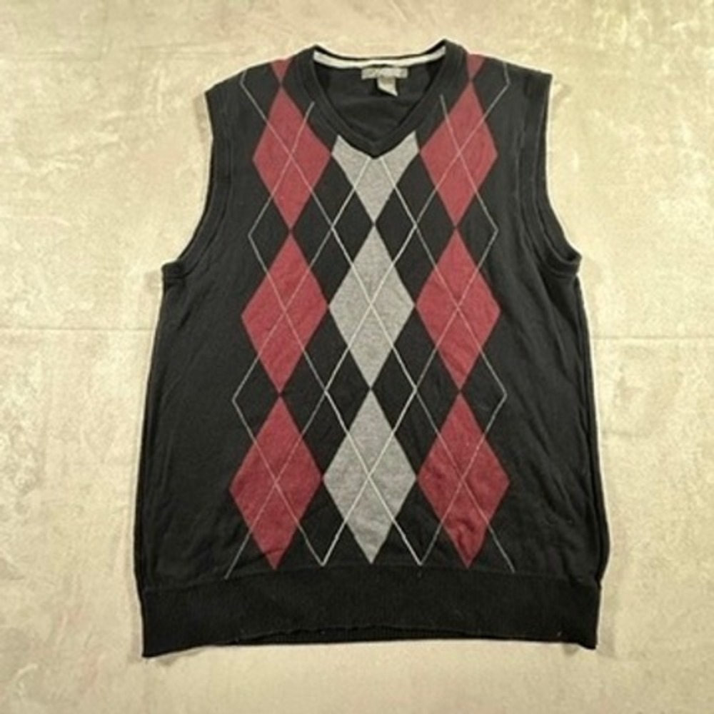Arrow Sweater Vest Mens Argyle V-Neck Sleeveless Knit XL Black